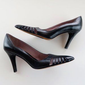 NEW Kenneth Cole Pointy Toe Black Genuine Leather Pumps / Shoes Made In Italy